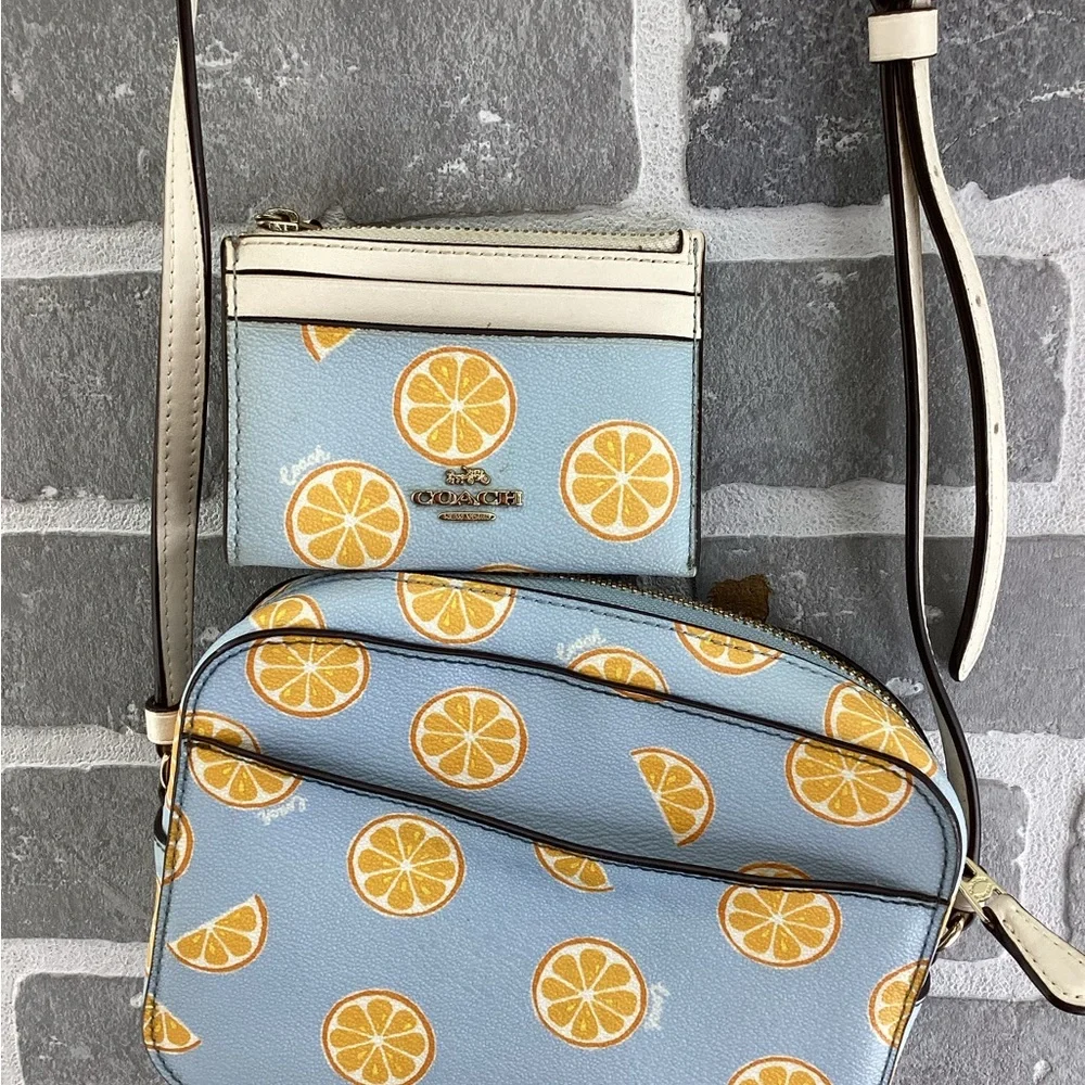 COACH Mini Camera Bag With Orange Print and matching card wallet - Picture 5 of 9